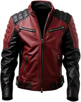 Men's Maroon Genuine Sheepskin Biker Leather Jacket